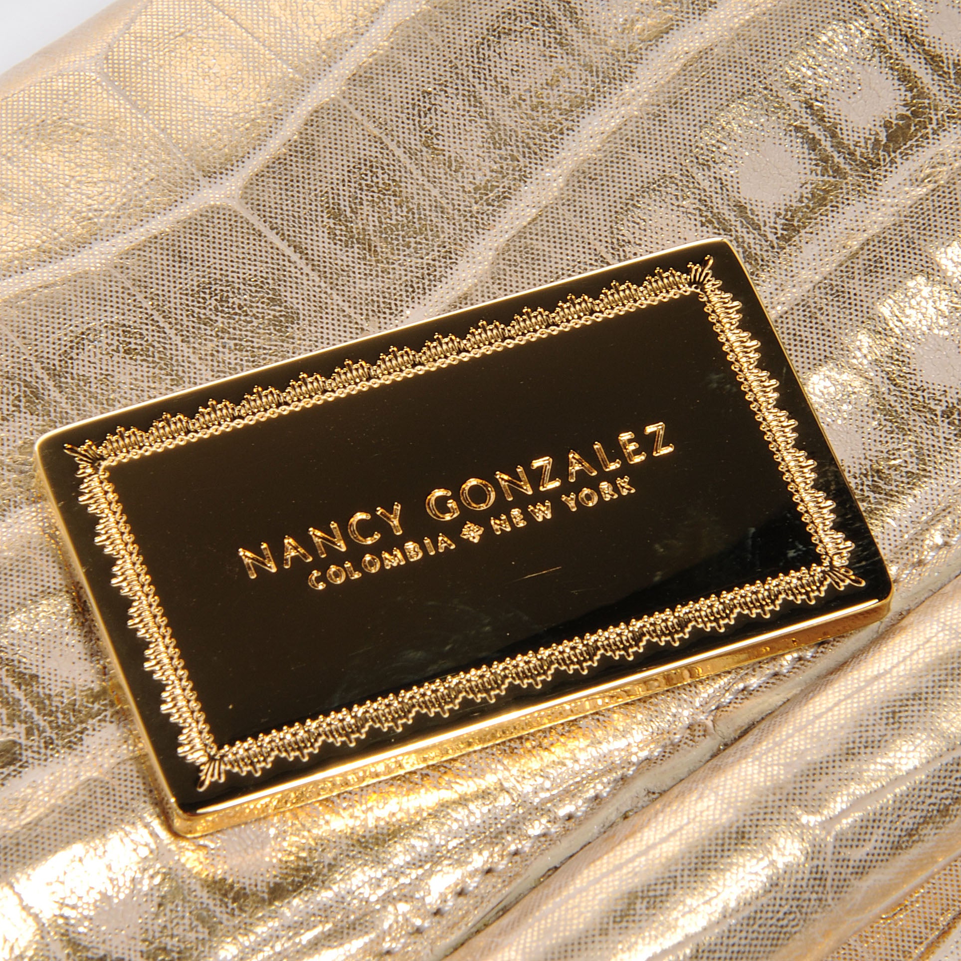 Nancy Gonzalez Metallic Crocodile Bar Clutch Gold 7 of 8