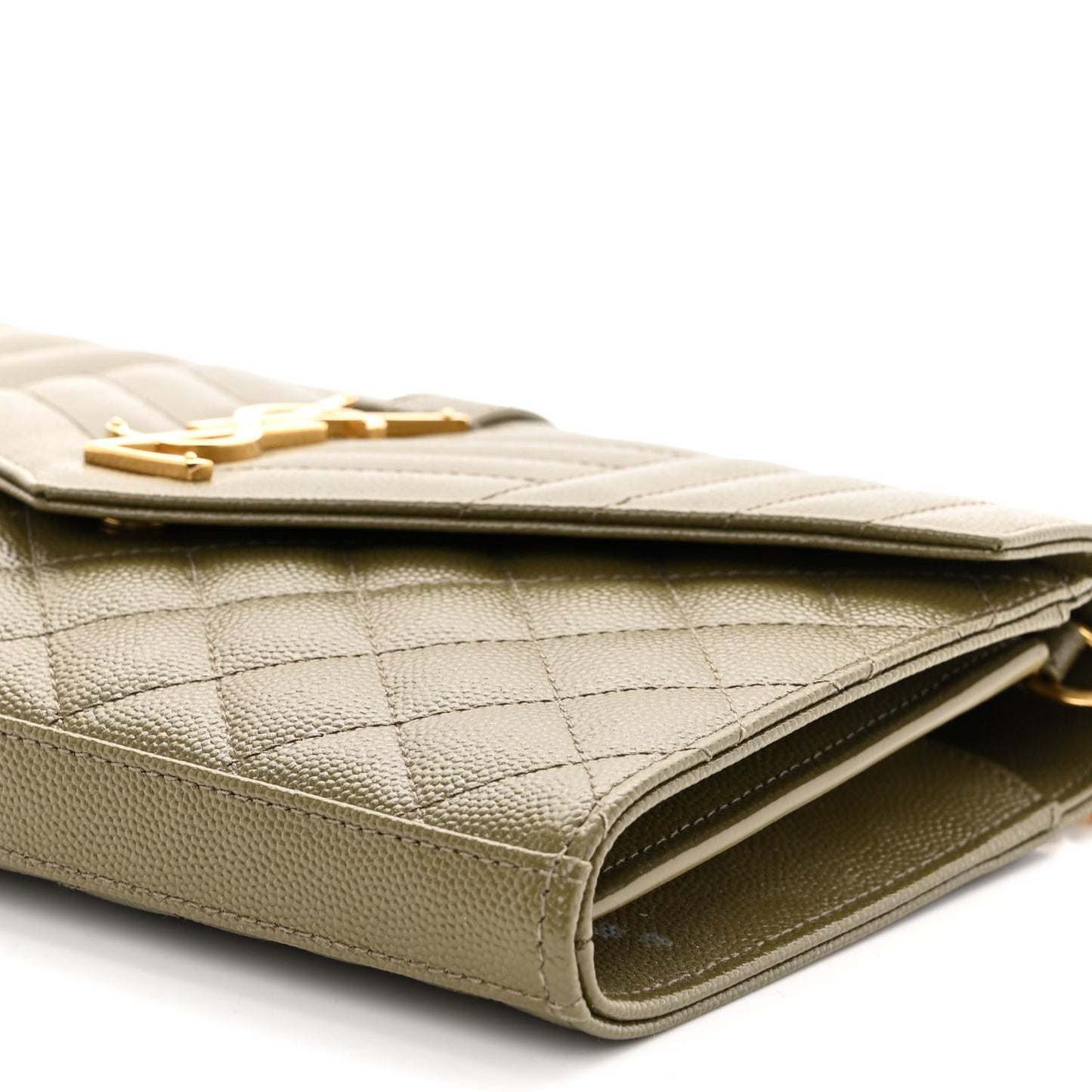 Grain De Poudre Mixed Matelasse Triquilt Monogram Chain Wallet Kaki