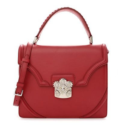 Alexander McQueen Calfskin Crystal Chain Flower Satchel Red 1 of 12