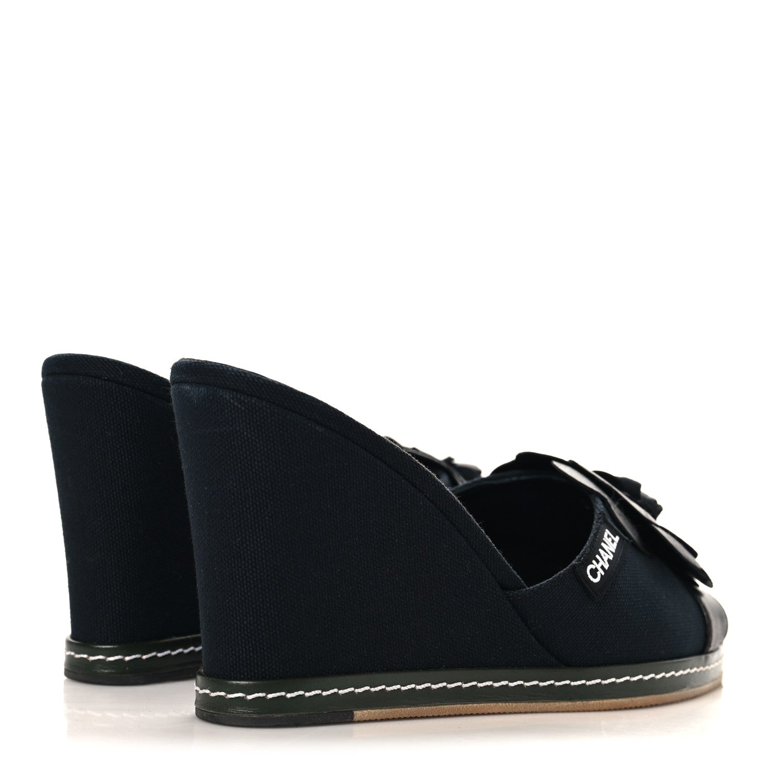 Chanel Canvas Camellia Wedge Sandals 38.5 Black 38.5 Black 5 of 11
