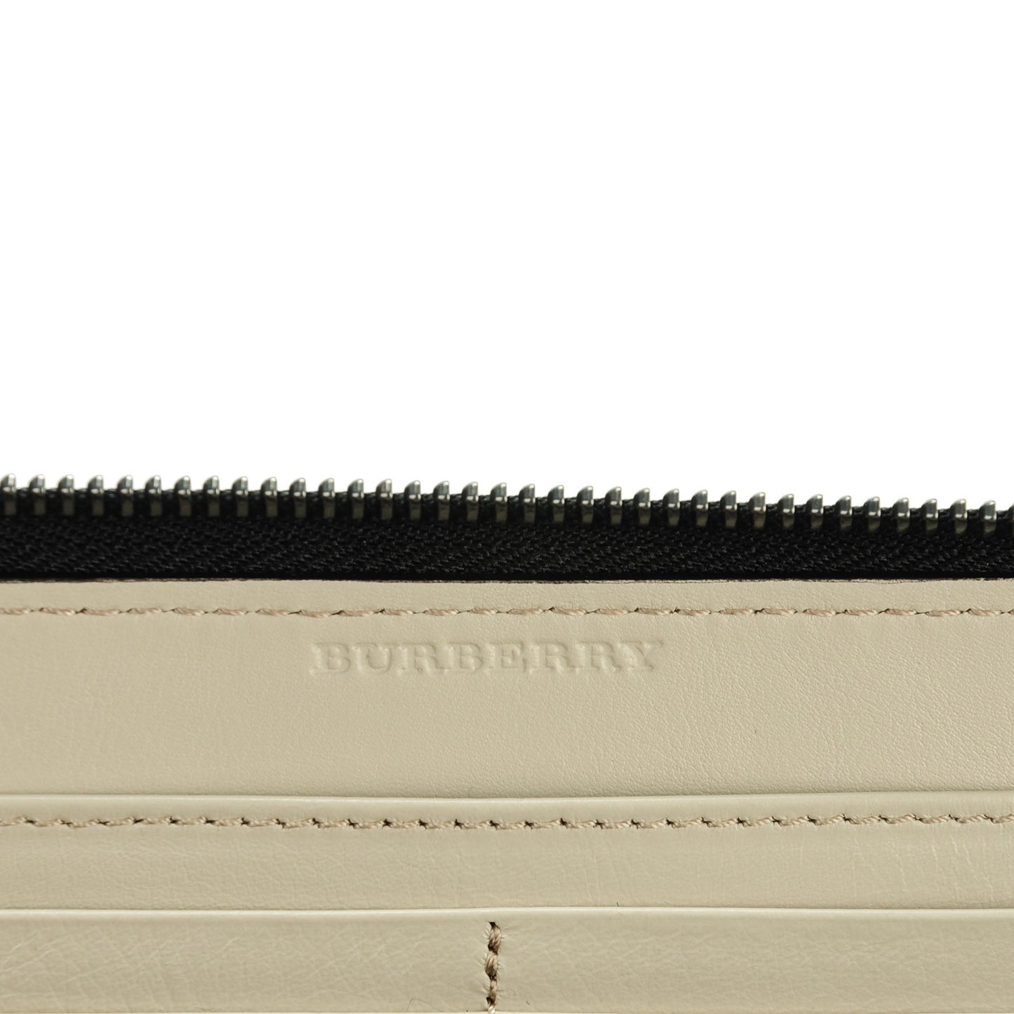 Check Calfskin Embossed Zip Around Wallet Pale Grey