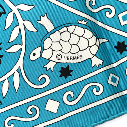 Hermes Silk Peuple Du Vent Bandana Scarf 140 Turquoise Black White 4 of 6