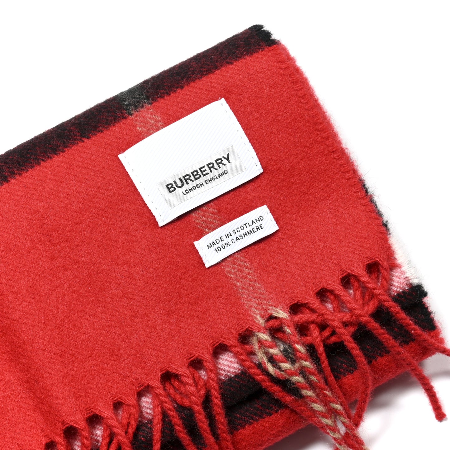 Cashmere Giant Check Fringe Scarf Parade Red