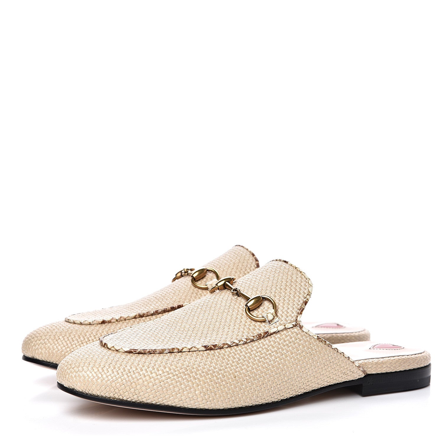 Gucci Straw Elaphe Womens Princetown Slippers 37 Natural Cream Brown 3 of 9