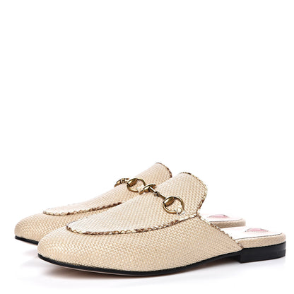 Gucci Straw Elaphe Womens Princetown Slippers 37 Natural Cream Brown 3 of 9