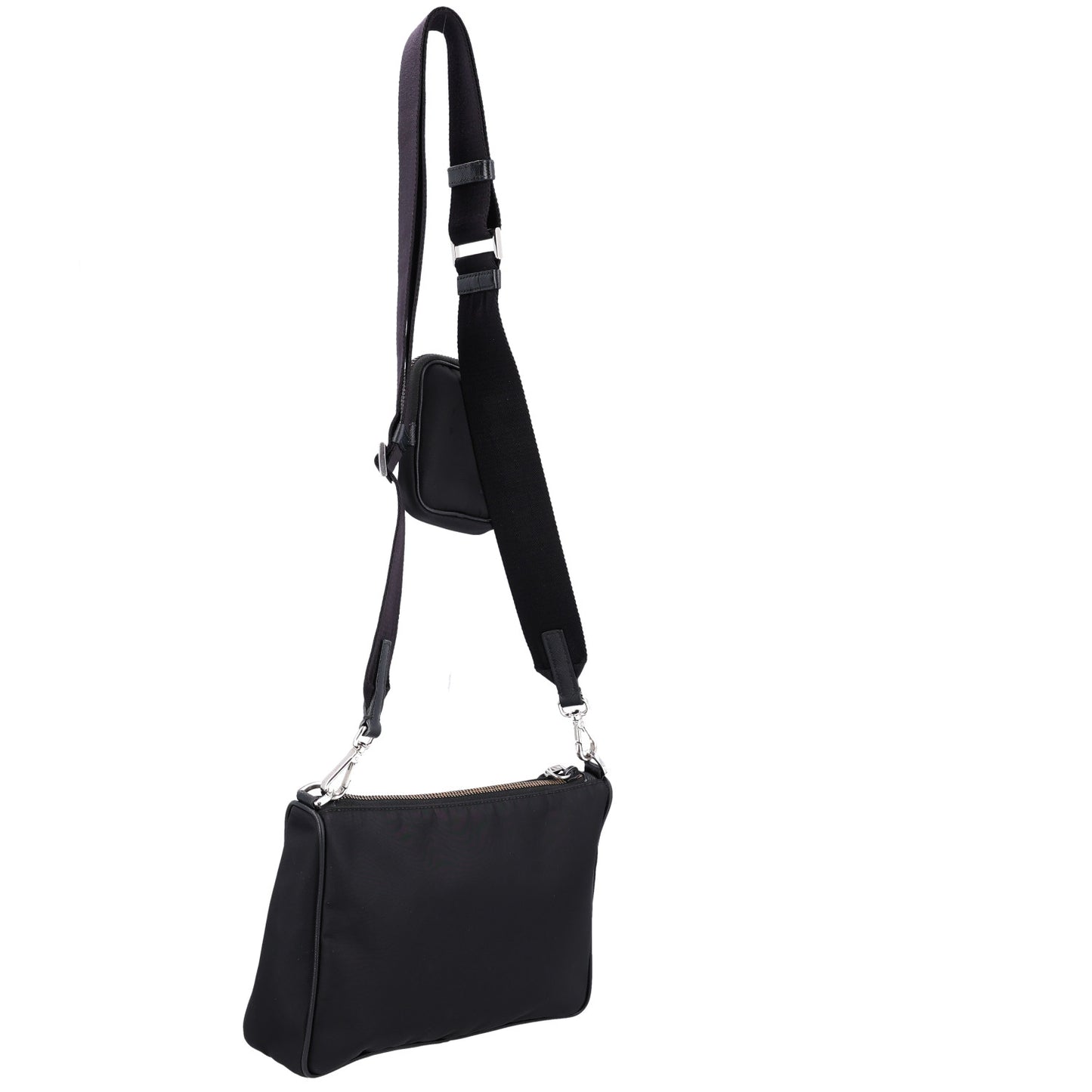 Re-Nylon Saffiano Pocket Zippered Shoulder Bag Black