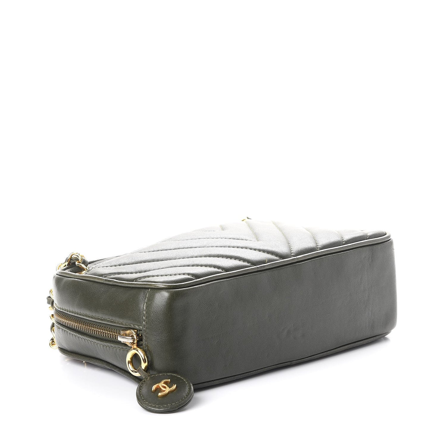 Lambskin Chevron Quilted Small Camera Case Green