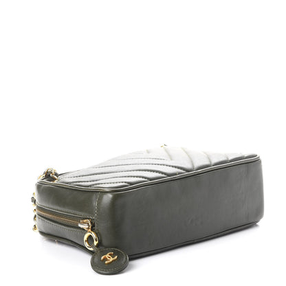 Chanel Lambskin Chevron Quilted Small Camera Case Green 4 of 9