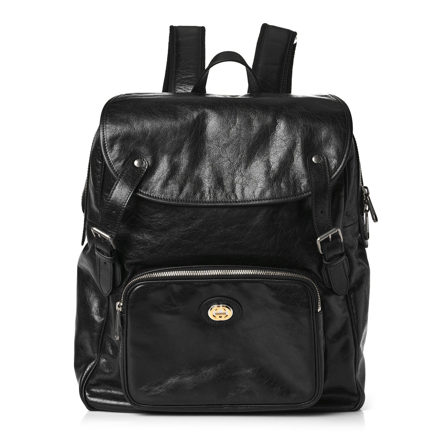 Fluffy Calfskin Mesh Nylon Medium Morpheus Double Buckle Backpack Black