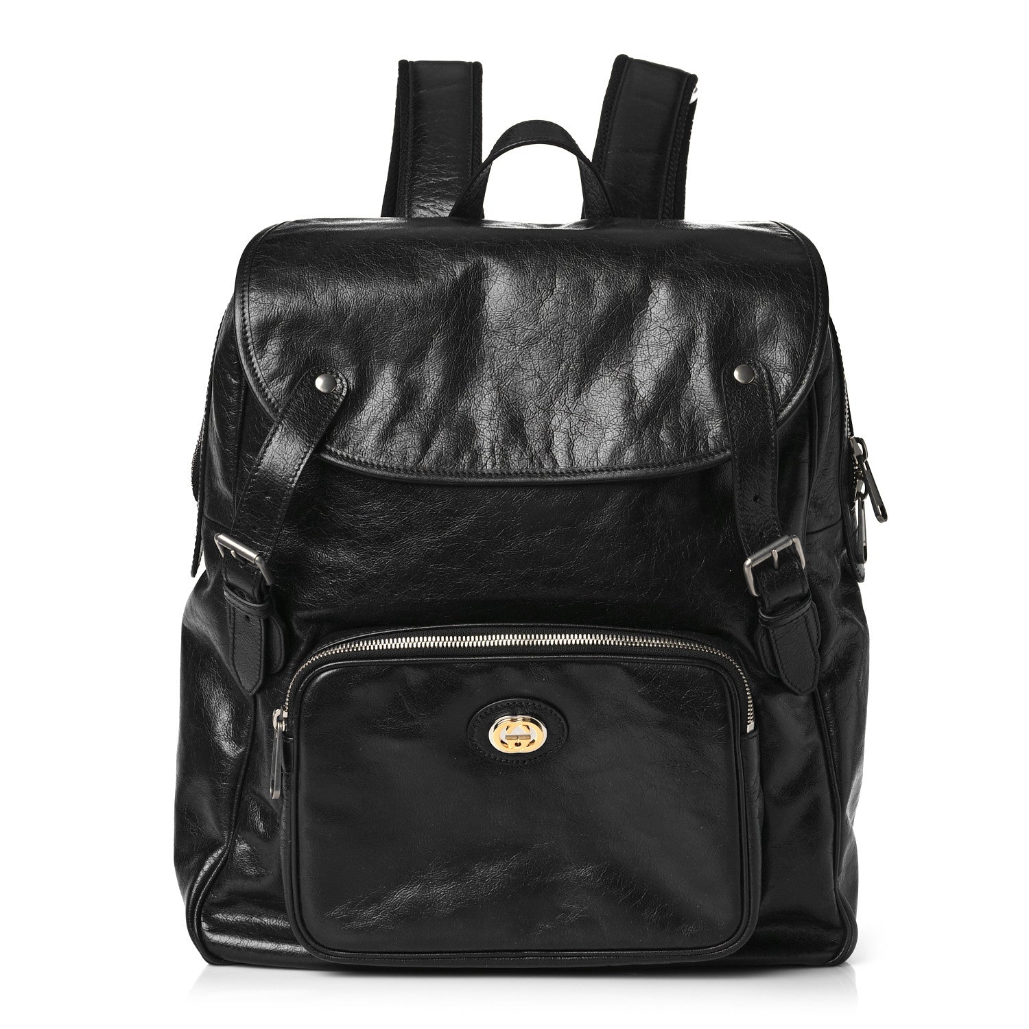 Gucci Fluffy Calfskin Mesh Nylon Medium Morpheus Double Buckle Backpack Black 1 of 10