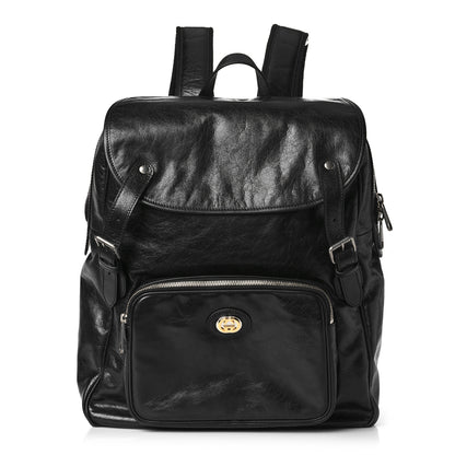 Gucci Fluffy Calfskin Mesh Nylon Medium Morpheus Double Buckle Backpack Black 1 of 10