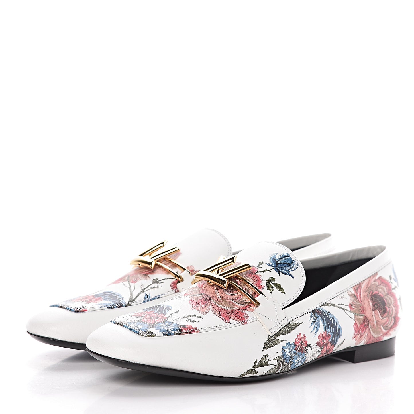 Calfskin Upper Case Flat Flowers Loafer 37.5 White Multicolor