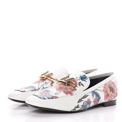 Louis Vuitton Calfskin Upper Case Flat Flowers Loafer 37.5 White Multicolor 3 of 10
