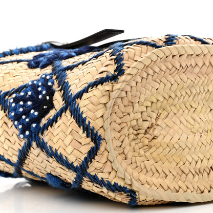 Loewe Embroidered Raffia Basket Tote Bag Natural Black Blue 8 of 11