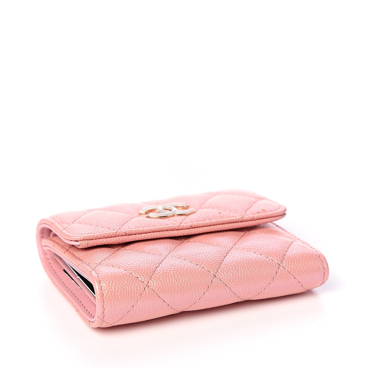Iridescent Caviar Quilted Small Flap Wallet Rose Pink
