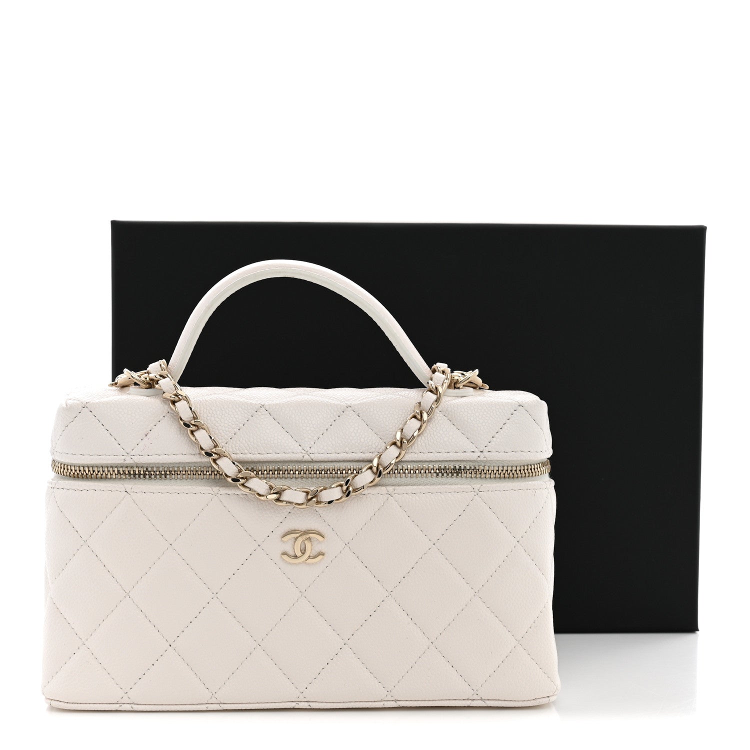 Chanel Caviar Quilted Top Handle Slim Vanity With Chain White 10 of 10