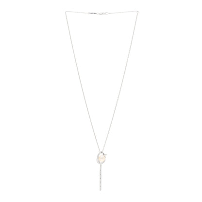 Mikimoto 18K White Gold Diamond Akoya Cultured Pearl 8mm Ribbon Drop Pendant Necklace 3 of 5