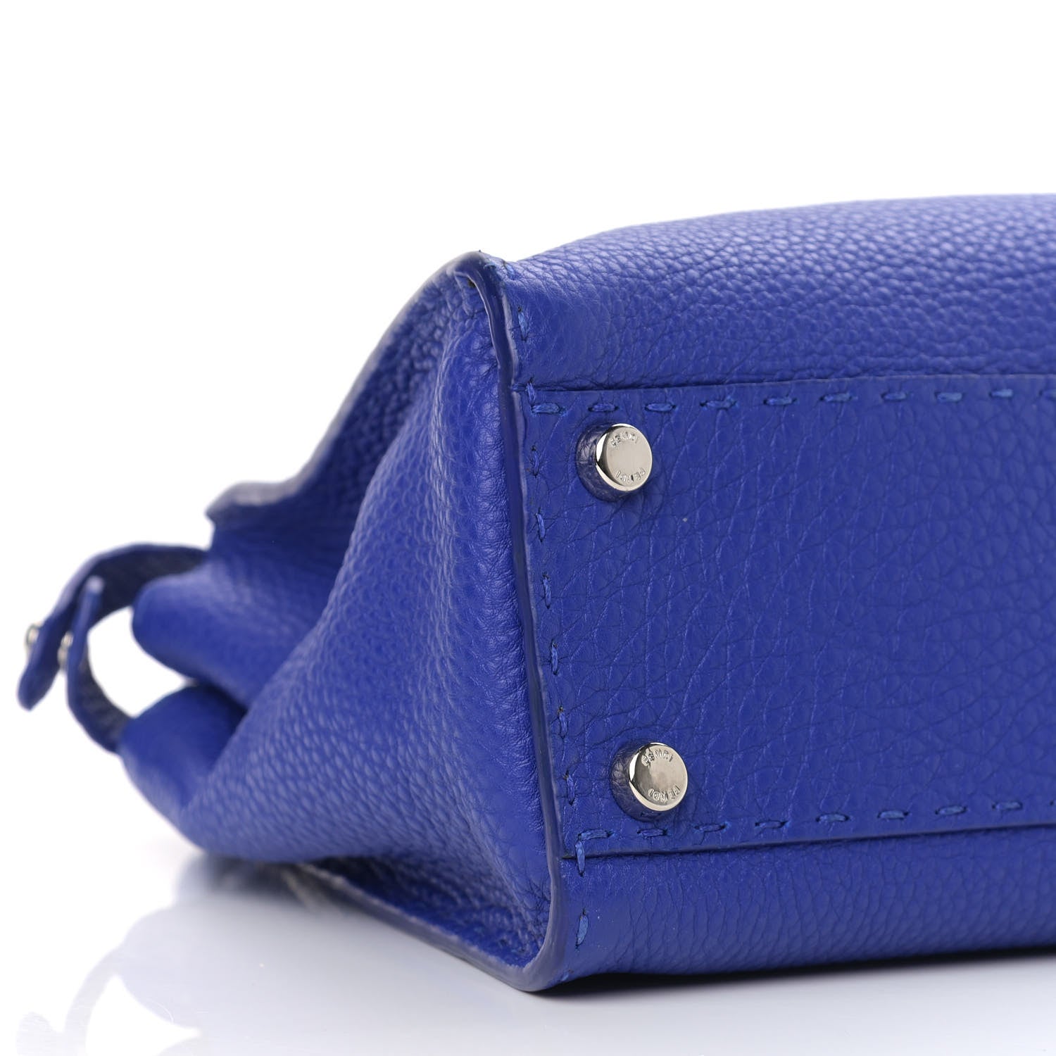 Fendi Cuoio Romano Selleria Bi-Color Medium Peekaboo Iconic Satchel Blue Neon Latte 9 of 11