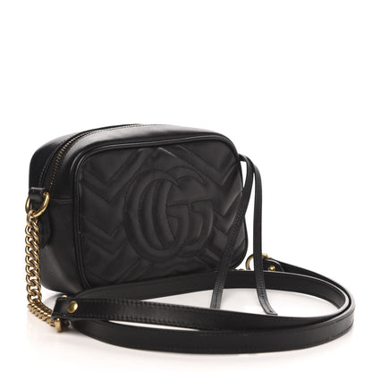 Gucci Calfskin Matelasse Mini GG Marmont Chain Shoulder Bag Black 3 of 12