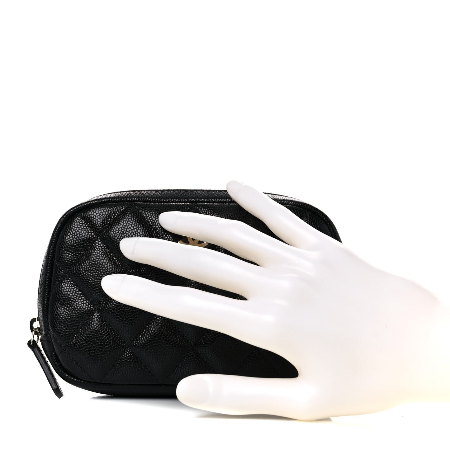 Caviar Quilted Small Curvy Pouch Cosmetic Case Black