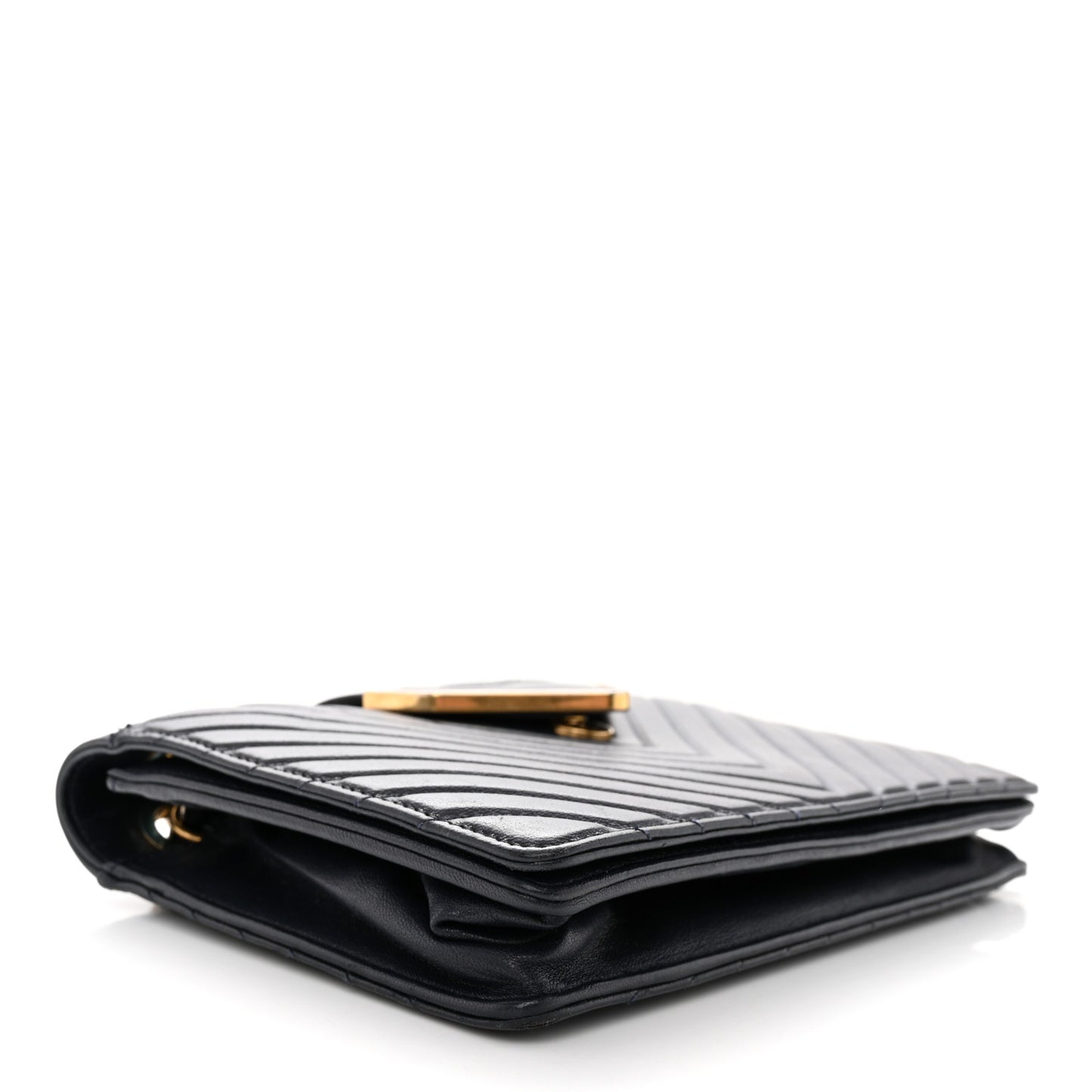 Shiny Sheepskin Chevron Quilted Collar and Tie Flap Black