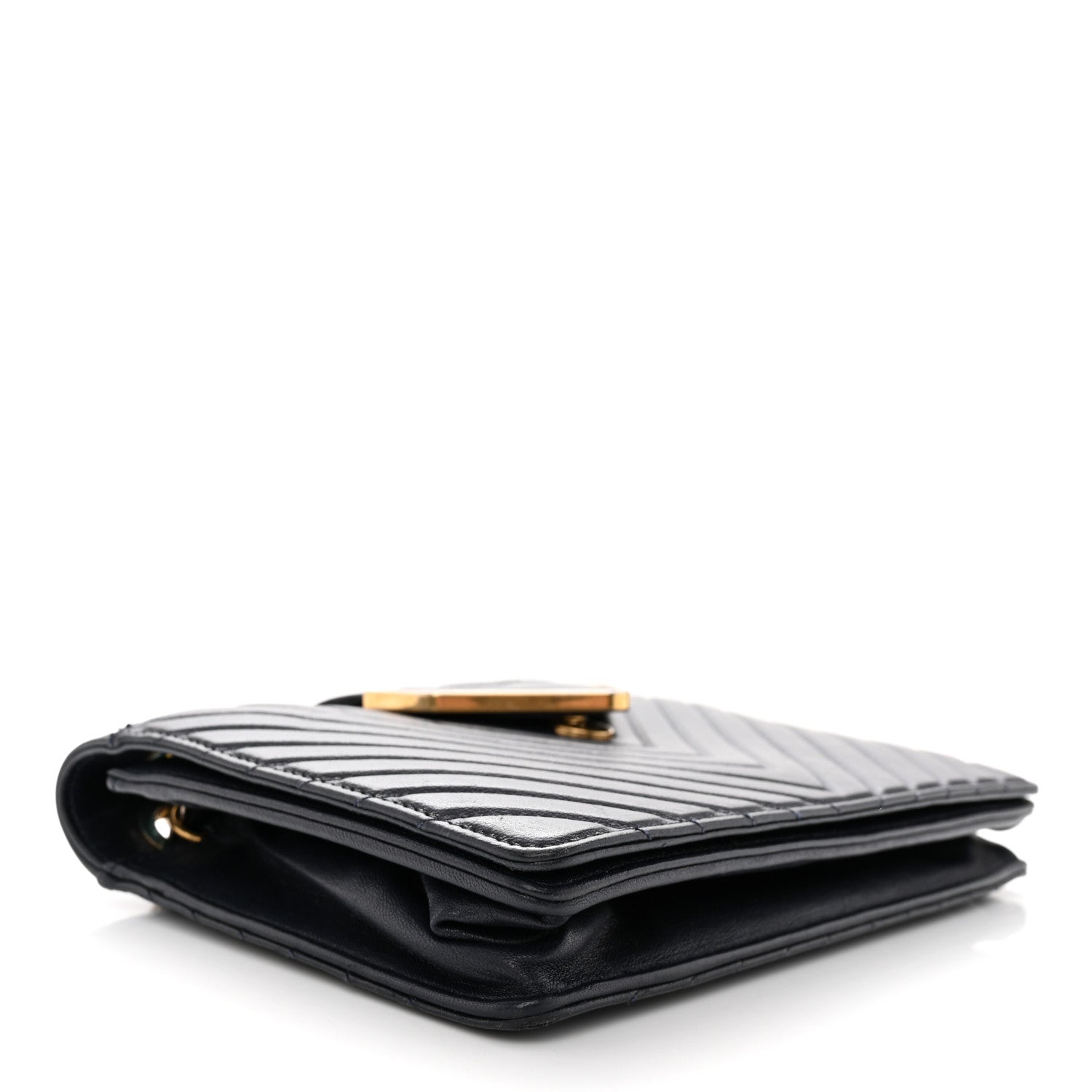 Chanel Shiny Sheepskin Chevron Quilted Collar and Tie Flap Black 4 of 10
