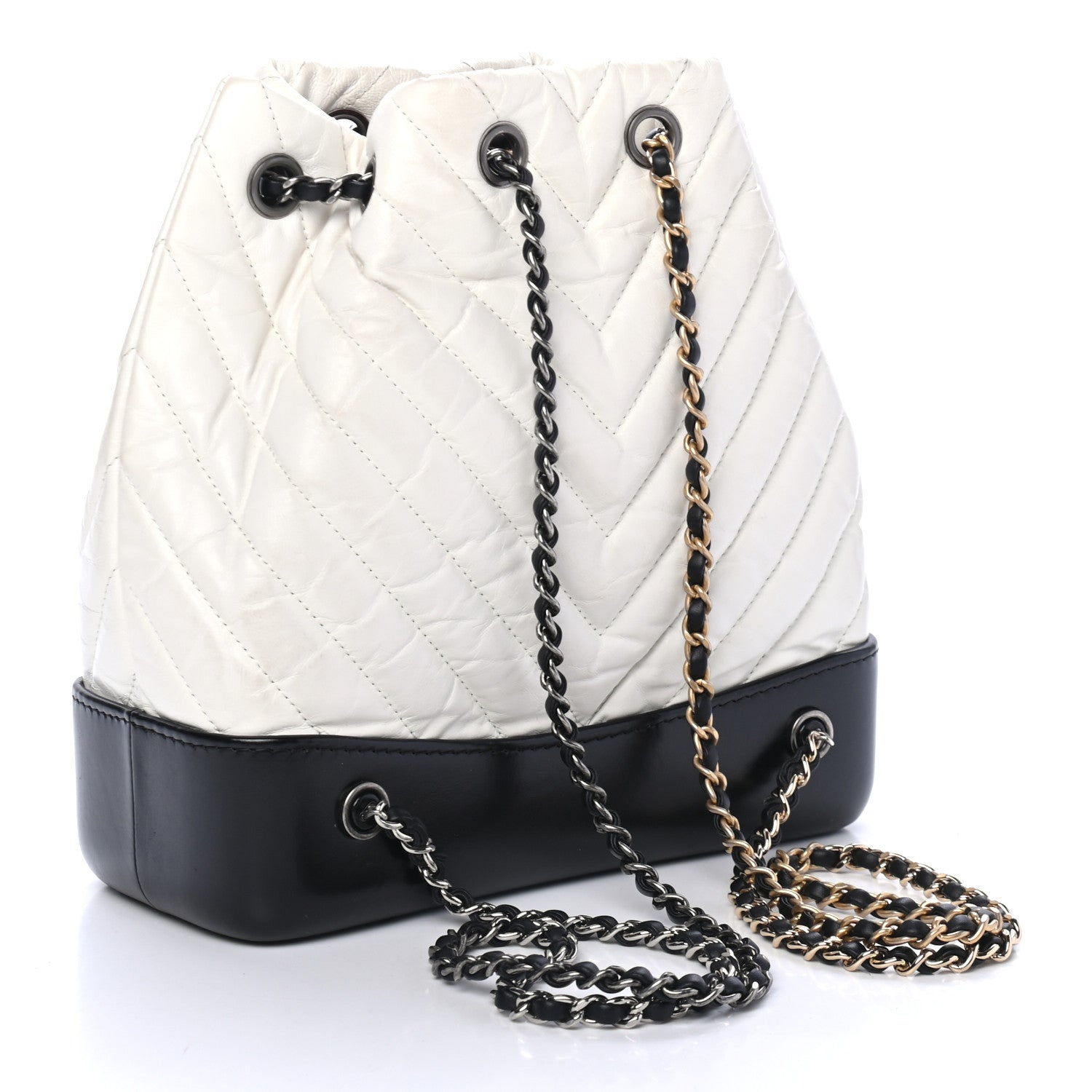 Chanel Aged Calfskin Chevron Quilted Small Gabrielle Backpack Black White 2 of 5