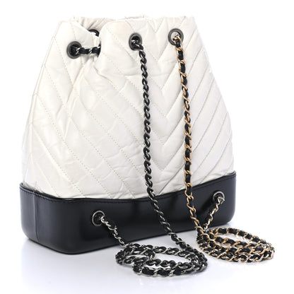 Chanel Aged Calfskin Chevron Quilted Small Gabrielle Backpack Black White 2 of 5