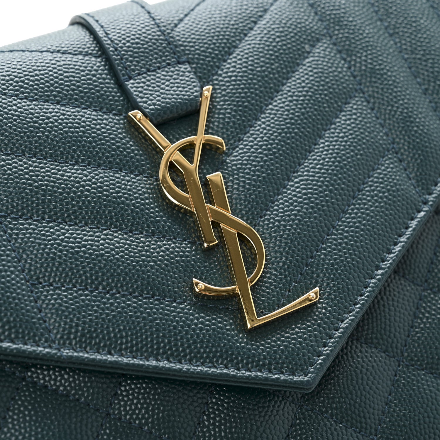 Saint Laurent Grain De Poudre Mixed Matelasse Triquilt Monogram Chain Wallet Sea Turquoise 12 of 13
