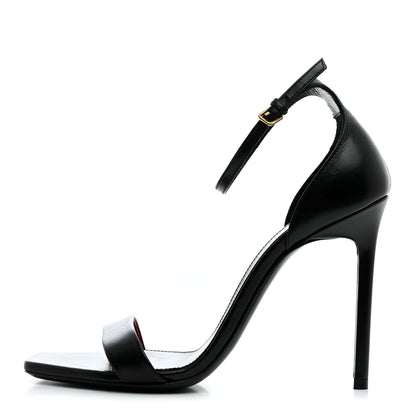 Saint Laurent Calfskin Amber 105 Ankle Strap Sandals 37.5 Black 1 of 8