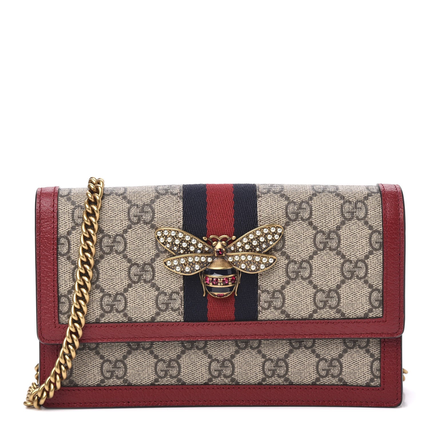 Gucci GG Supreme Monogram Web Queen Margaret Chain Wallet Red 1 of 9