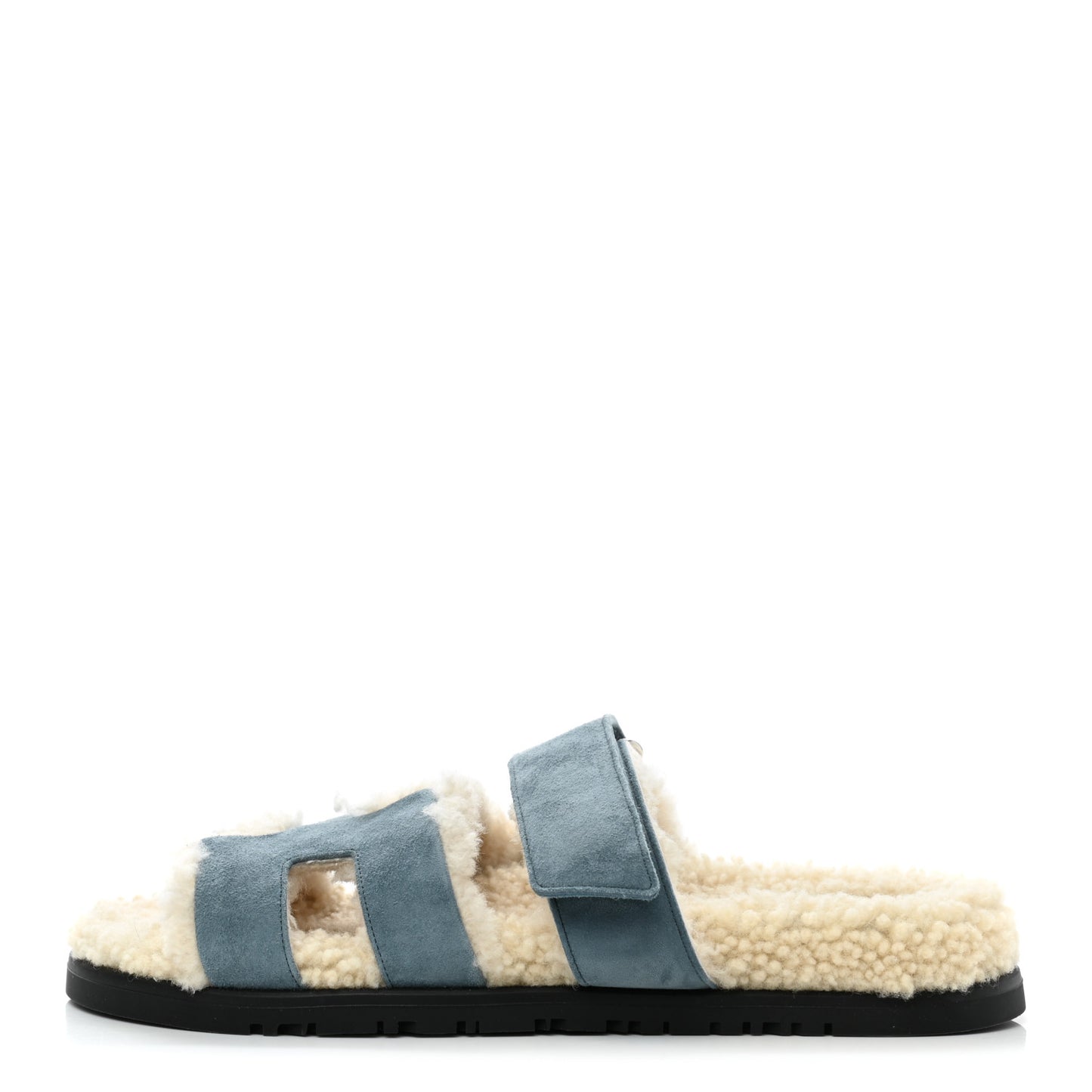 Suede Goatskin Woolskin Womens Chypre Sandals 37.5 Bleu Pinede Ecru