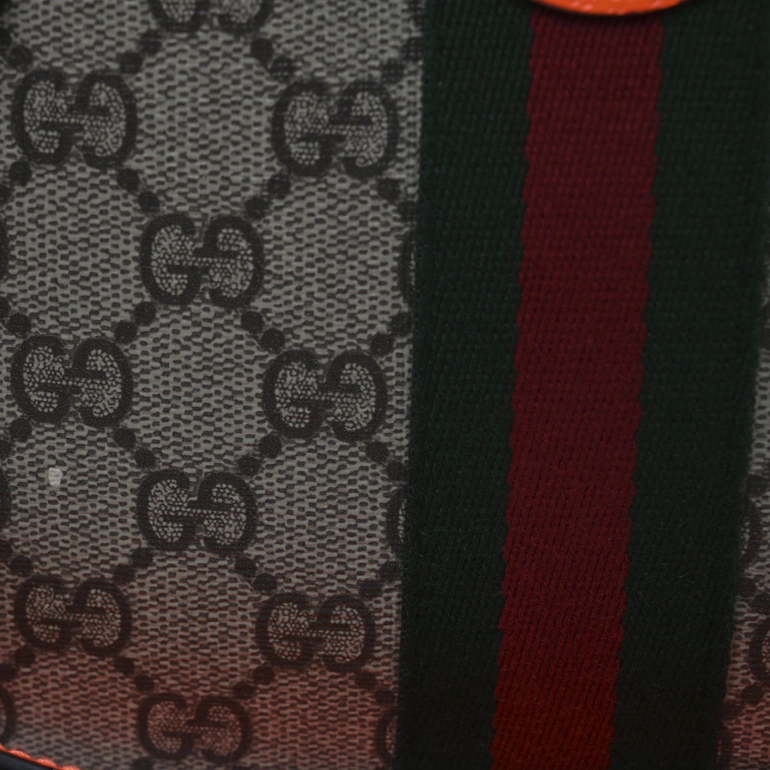 Gucci GG Supreme Monogram Textured Dollar Calfskin Web Ophidia Wristlet Shoulder Bag Beige Ebony Orange 12 of 12