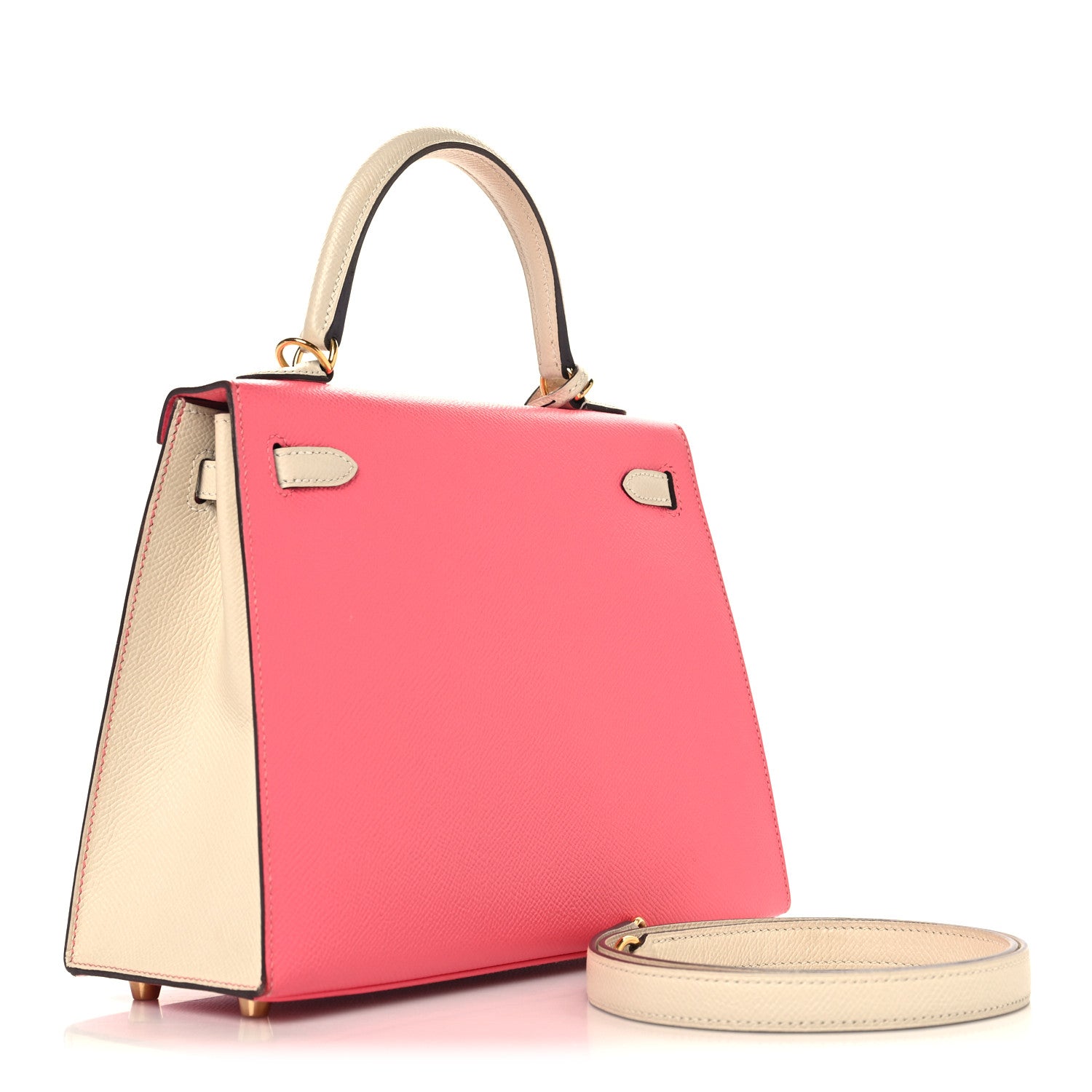 Hermes Epsom Bi-Color Horseshoe Kelly Sellier 25 Rose Azalee Craie 3 of 14