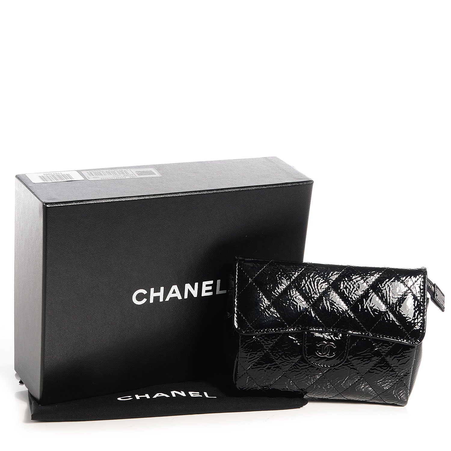 Chanel Distressed Patent Quilted Flap Cosmetic Case Black 9 of 10