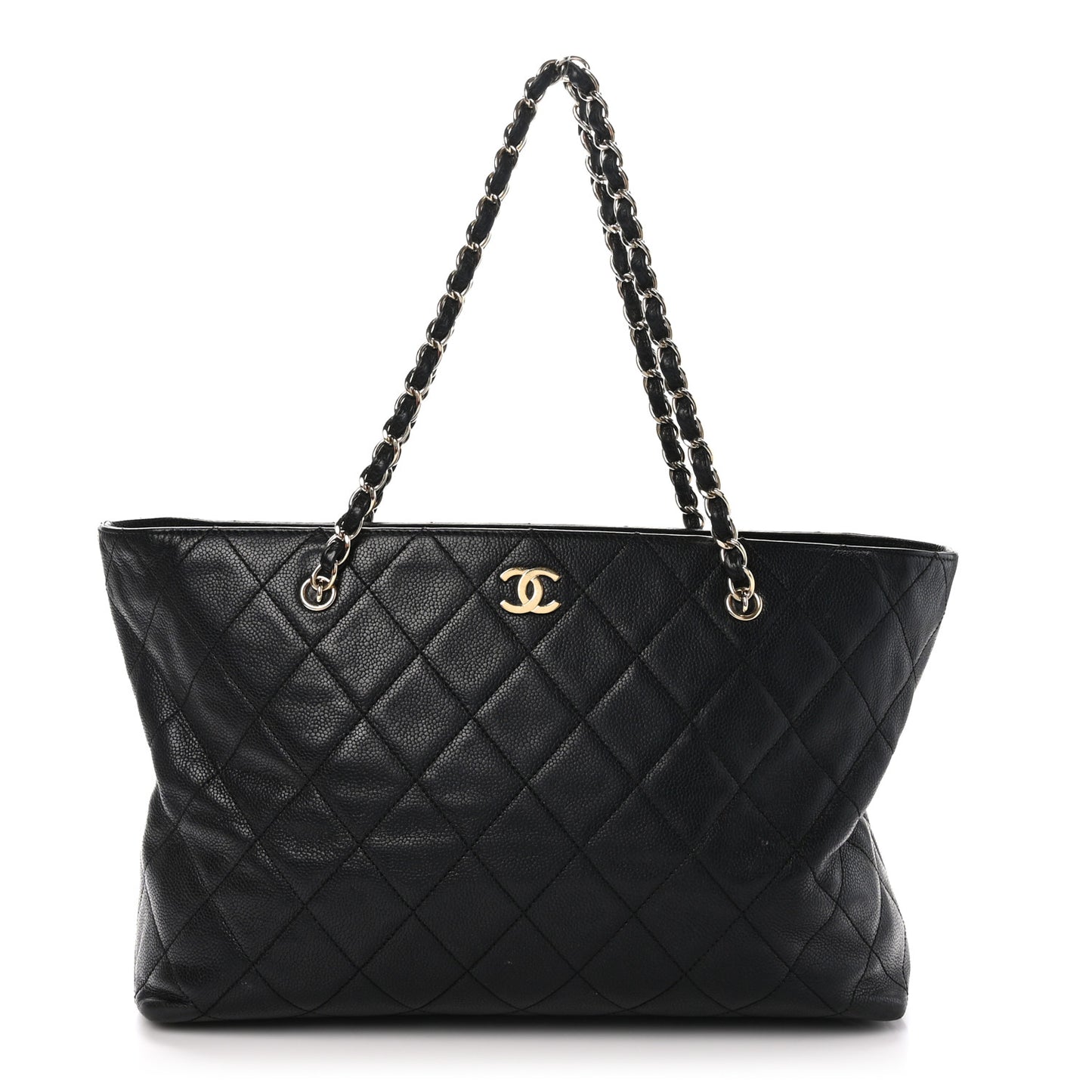 Caviar Quilted Shopping Tote Black