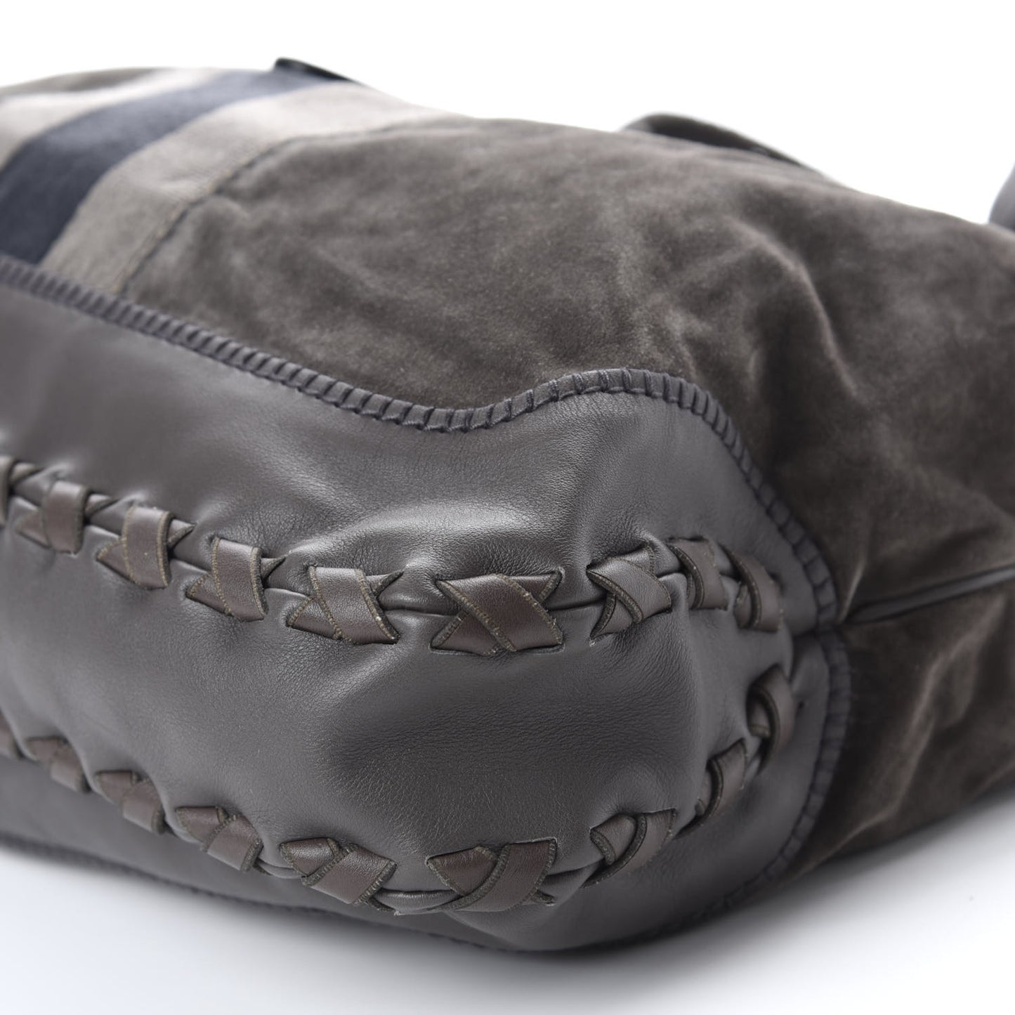 Calfskin Suede Large New Jackie Web Shoulder Bag Grey