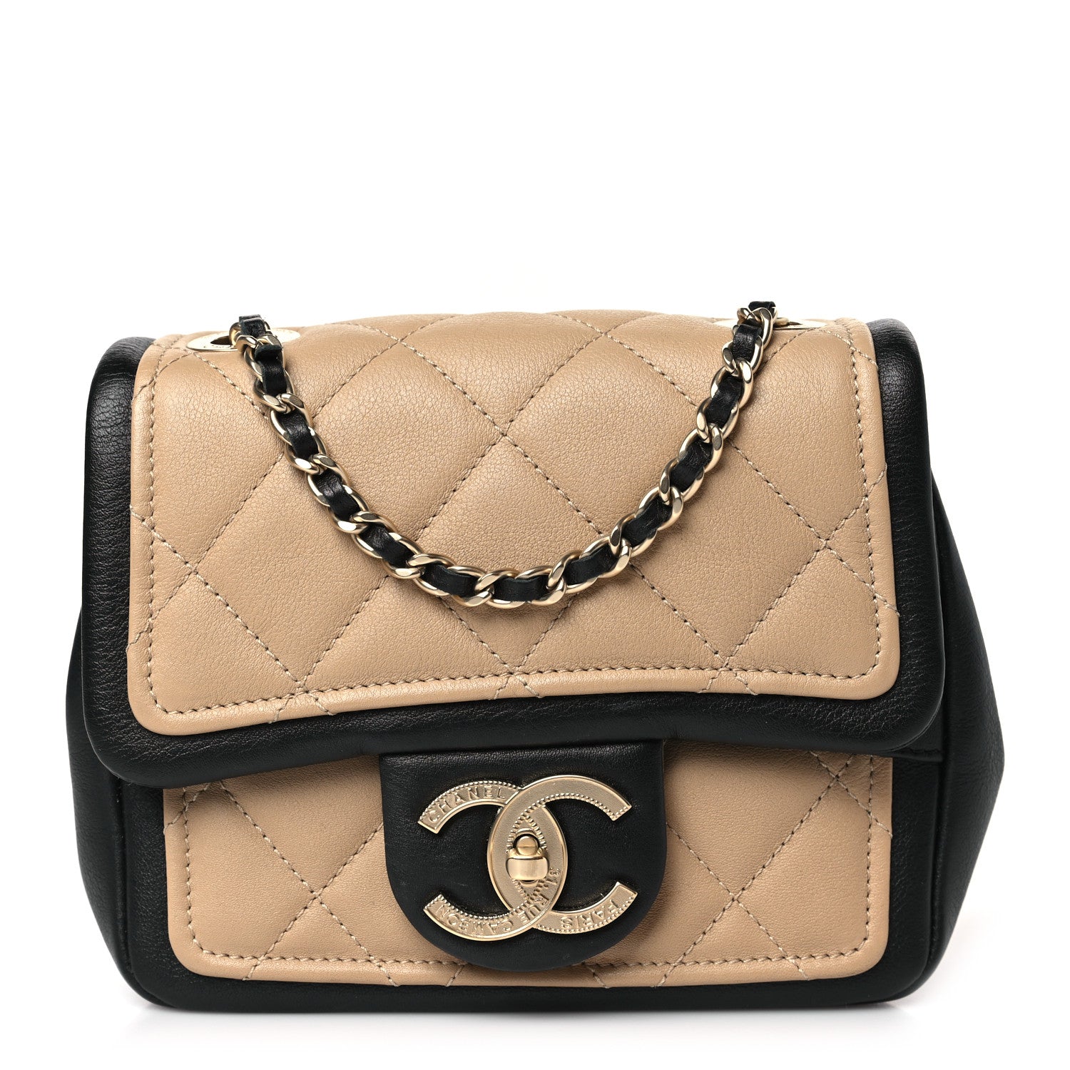 Chanel Lambskin Quilted Graphic Mini Flap Bag Beige Black 1 of 11