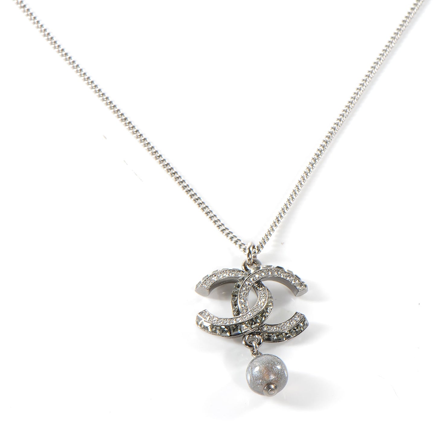 Swarovski Crystal Bead Pendant CC Necklace Silver