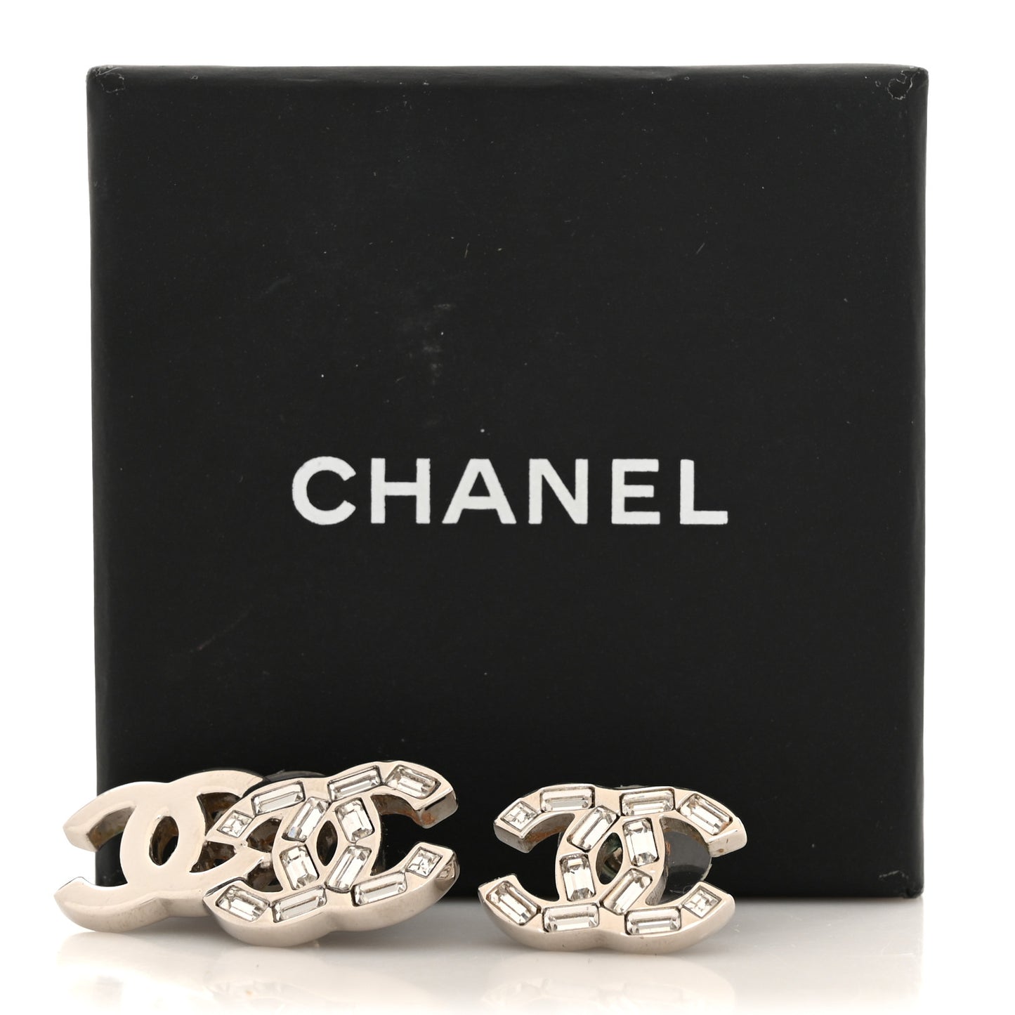 Baguette Crystal Double CC Earrings Silver