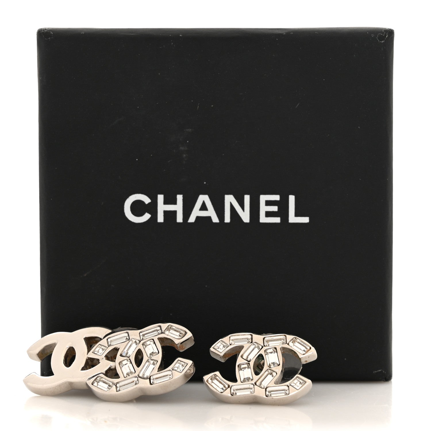 Chanel Baguette Crystal Double CC Earrings Silver 6 of 6