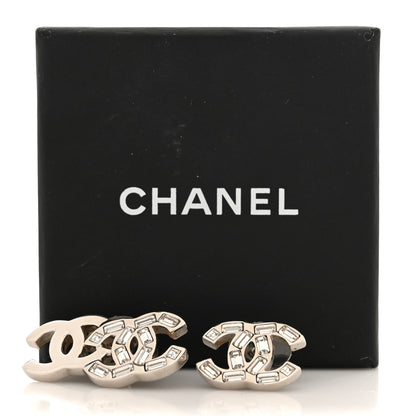 Chanel Baguette Crystal Double CC Earrings Silver 6 of 6