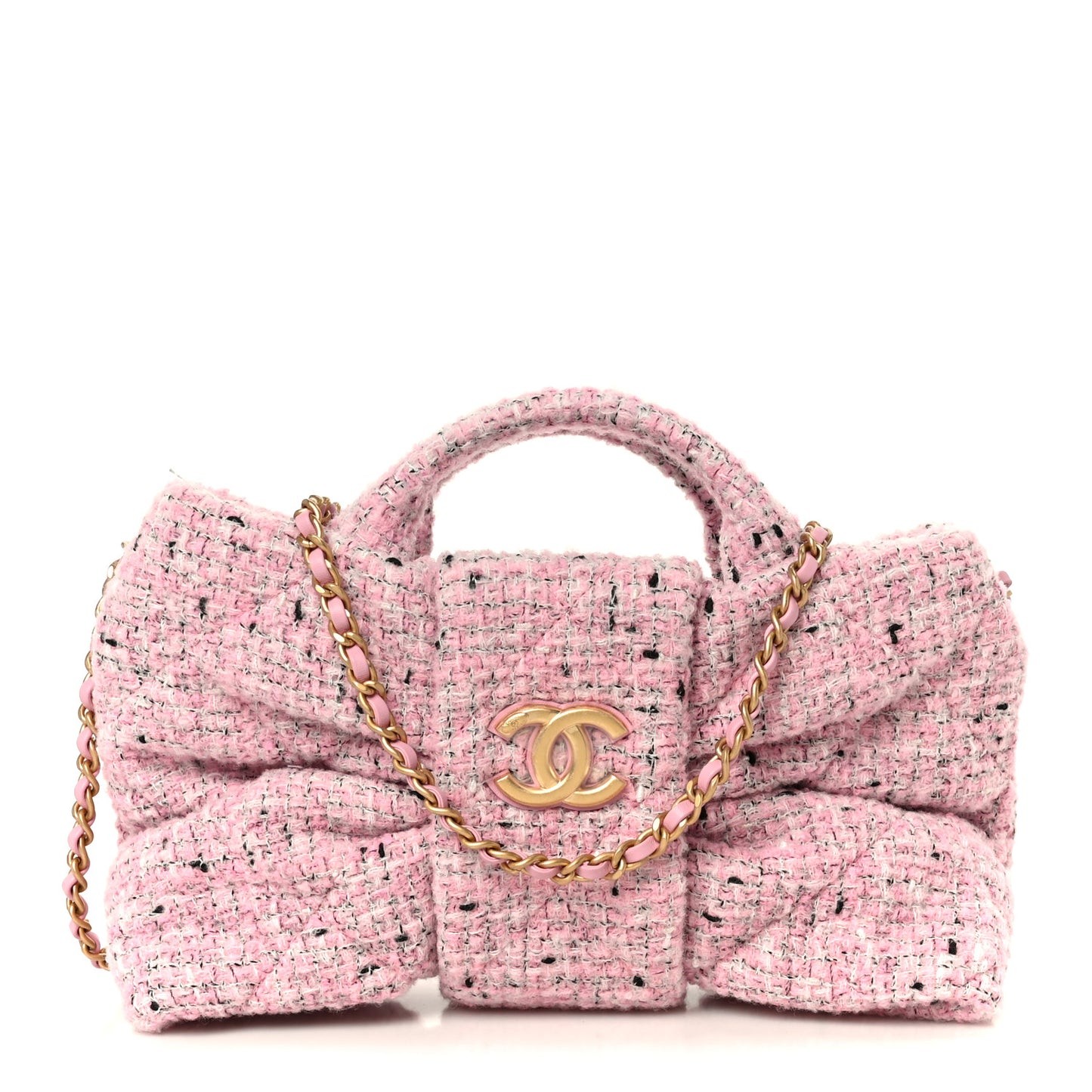 Tweed Quilted Mini Bow Bag Pink Black Ecru