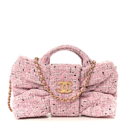 Chanel Tweed Quilted Mini Bow Bag Pink Black Ecru 1 of 11