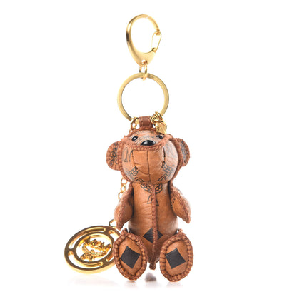 MCM Visetos Bear Key Ring Bag Charm Cognac 1 of 6