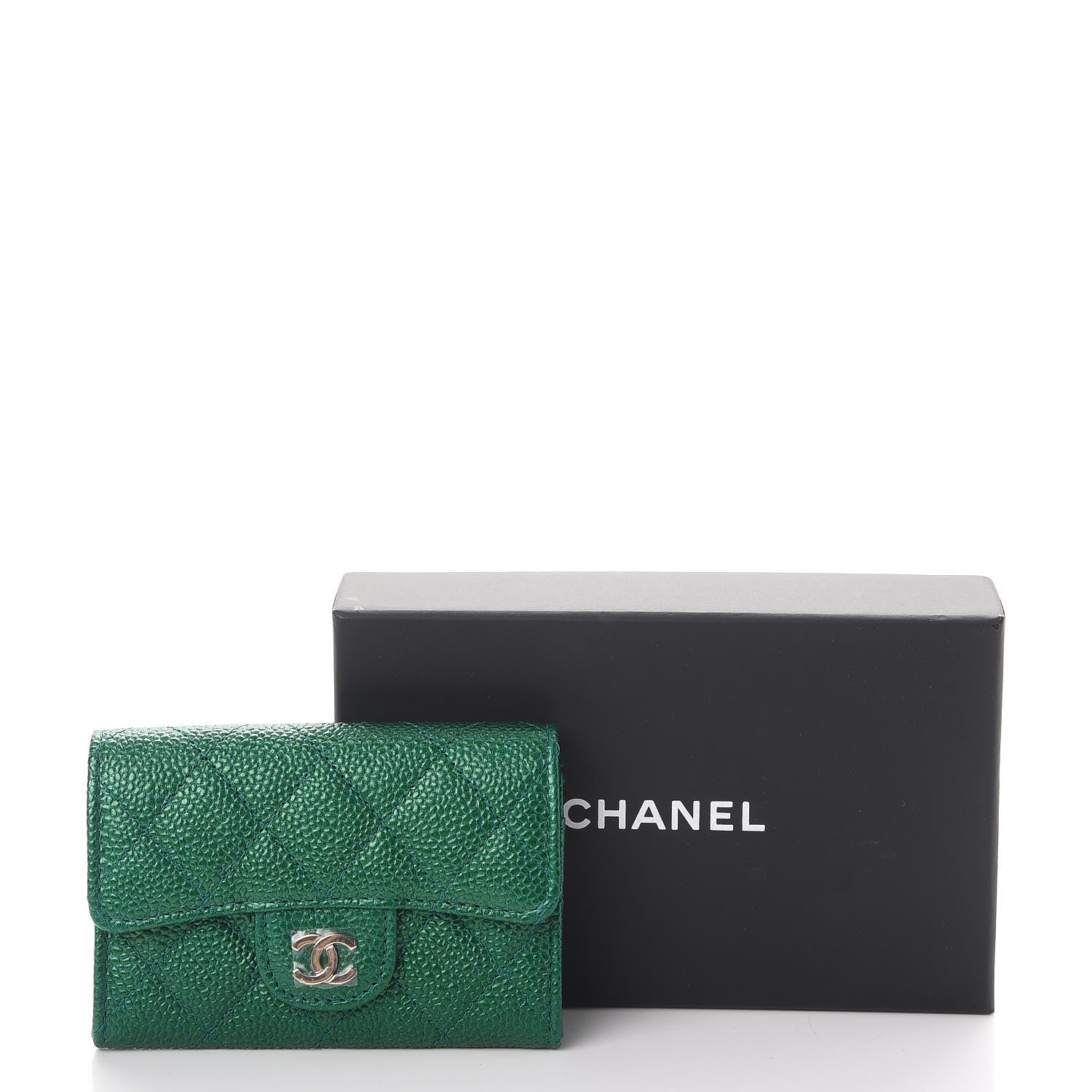 Chanel Metallic Caviar Quilted Card Holder Green 9 of 9