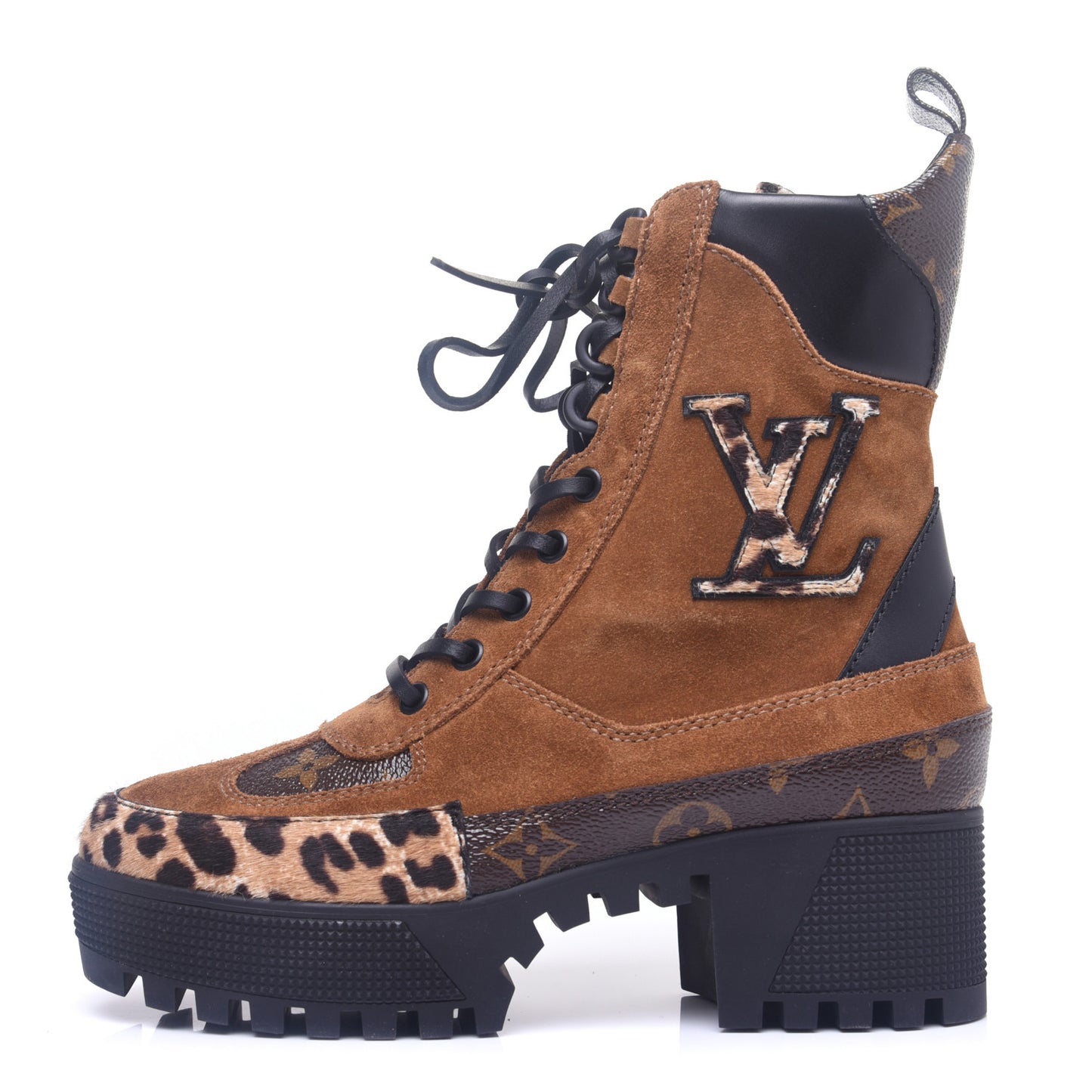 Suede Calfskin Monogram Laureate Platform Desert Boots 36 Cognac