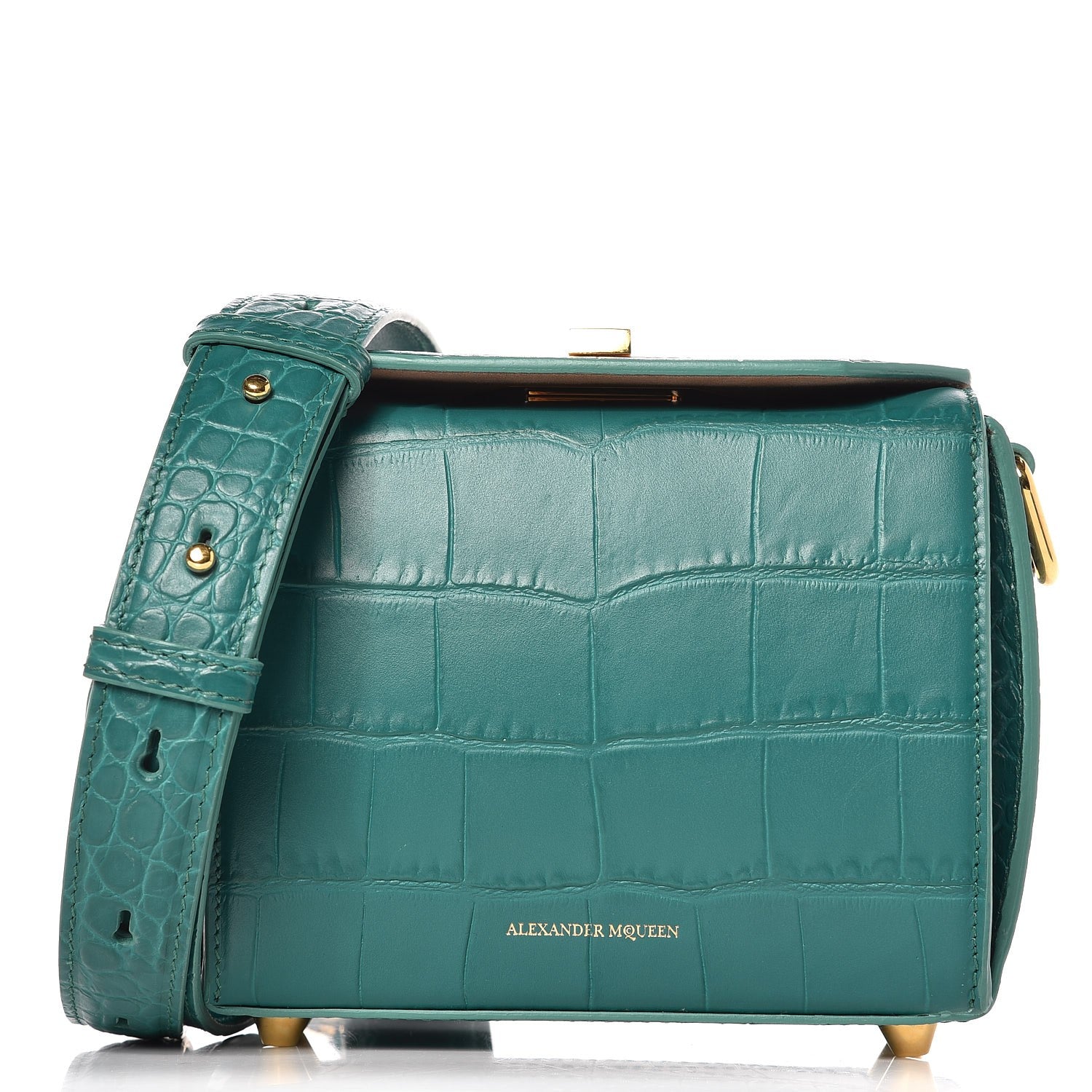 Alexander McQueen Calfskin Crocodile Embossed Box Shoulder Bag 16 Green 9 of 9