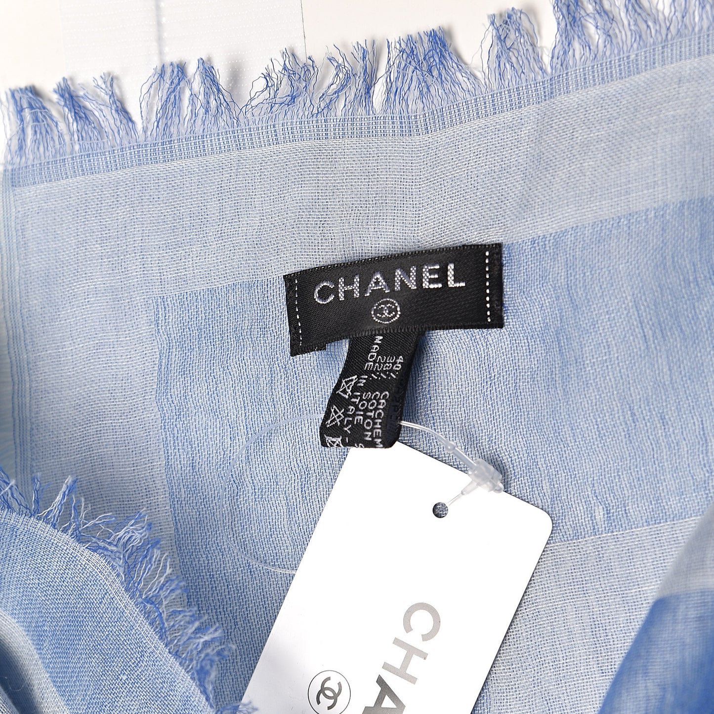 Cashmere Cotton Silk CC Square Fringe Scarf Light Blue