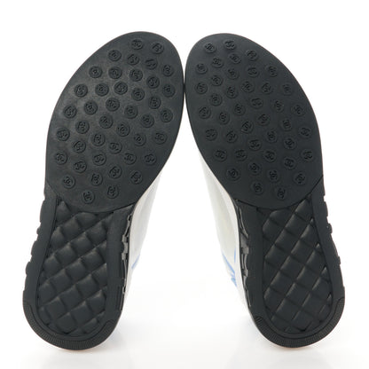 Chanel Calfskin Mesh Lycra Womens Logo Sneakers 39.5 White Blue 5 of 9
